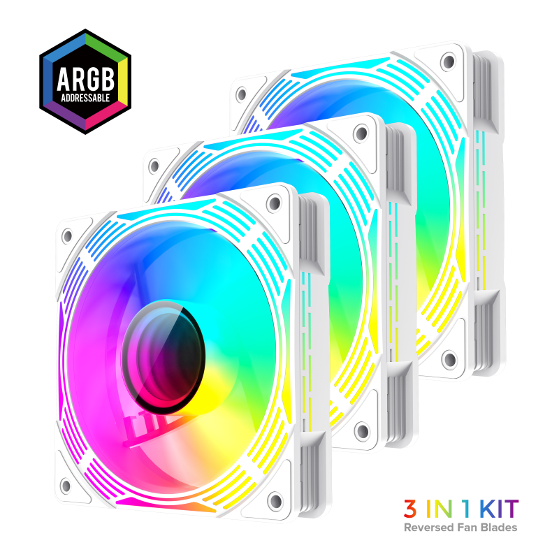GameMax KF300R WH 120mm White frame ARGB Fan 3 in 1 Kit Cooling GameMax KF300R WH 120mm White frame ARGB Fan 3 in 1 Kit Cooling
